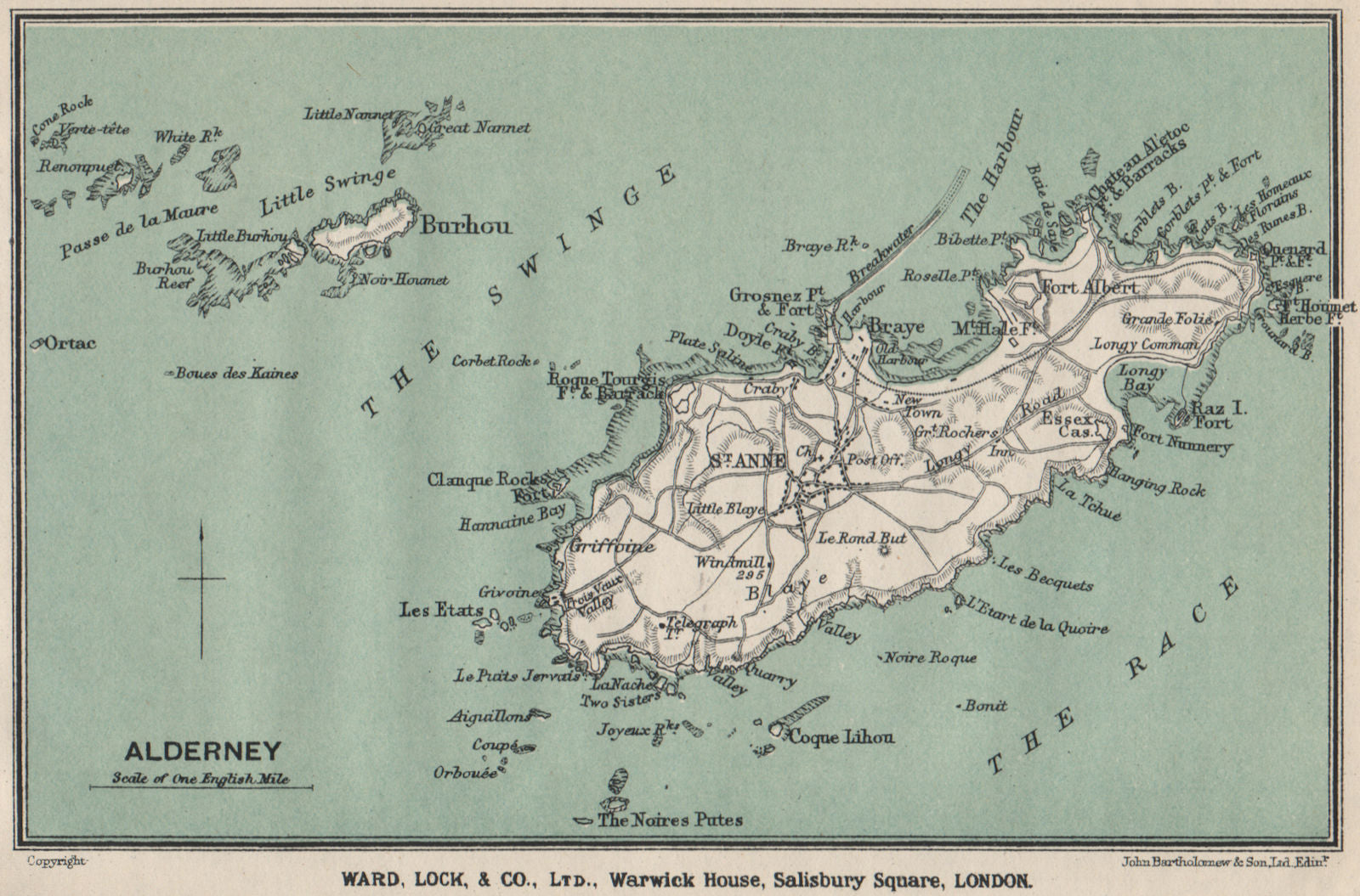 ALDERNEY. Channel Islands. St Anne. WARD LOCK 1921 old antique map plan chart